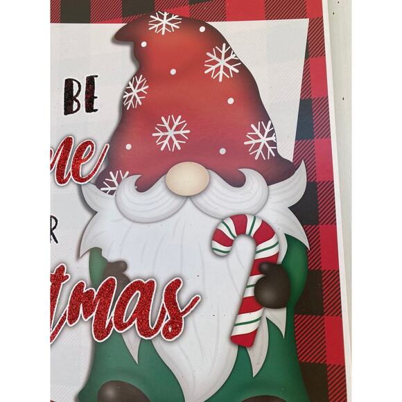 Red black buffalo check plaid ill be gnome for christmas hanging Wall Door sign - Picture 2 of 5